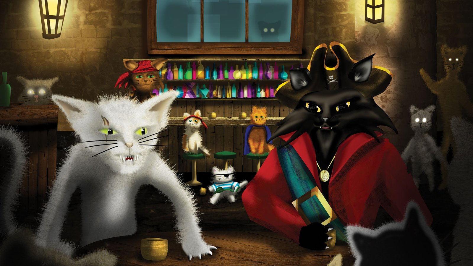 Captain Kitty the Kid meets with Old Scratch, the leader of the street cats.