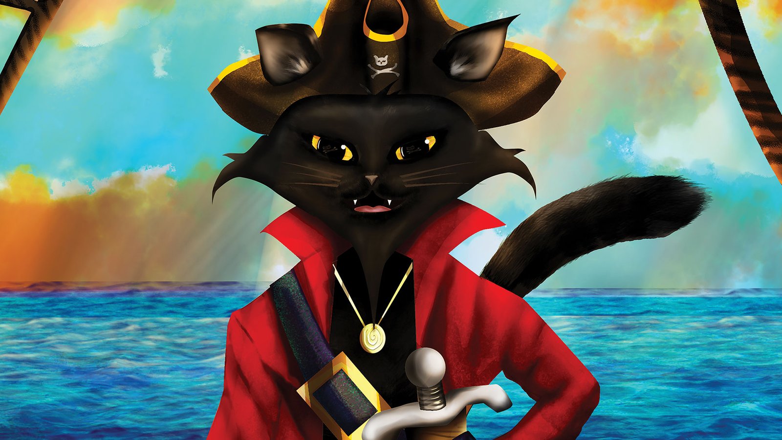 Captain Kitty the Kid, the Whiskery Scourge of the Sea. Illustration from The Cats of Old San Juan series by MJ Surrena