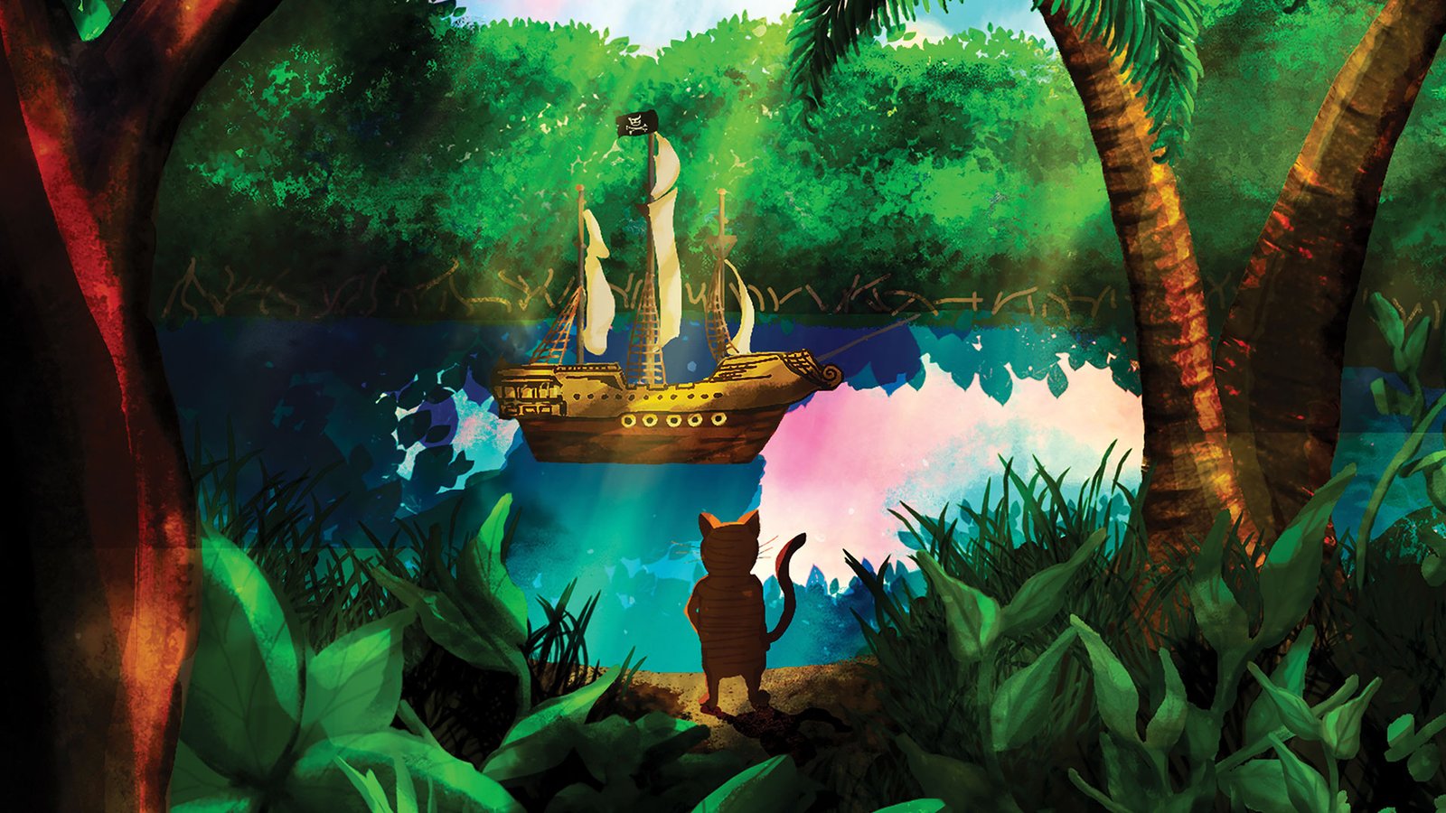 Campeón discovers a pirate ship. Scene from Book One in The Cats of Old San Juan Series.